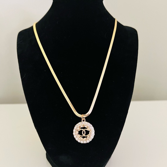 Gold and Crystal Chanel CC Charm and Necklace - Picture 1 of 4